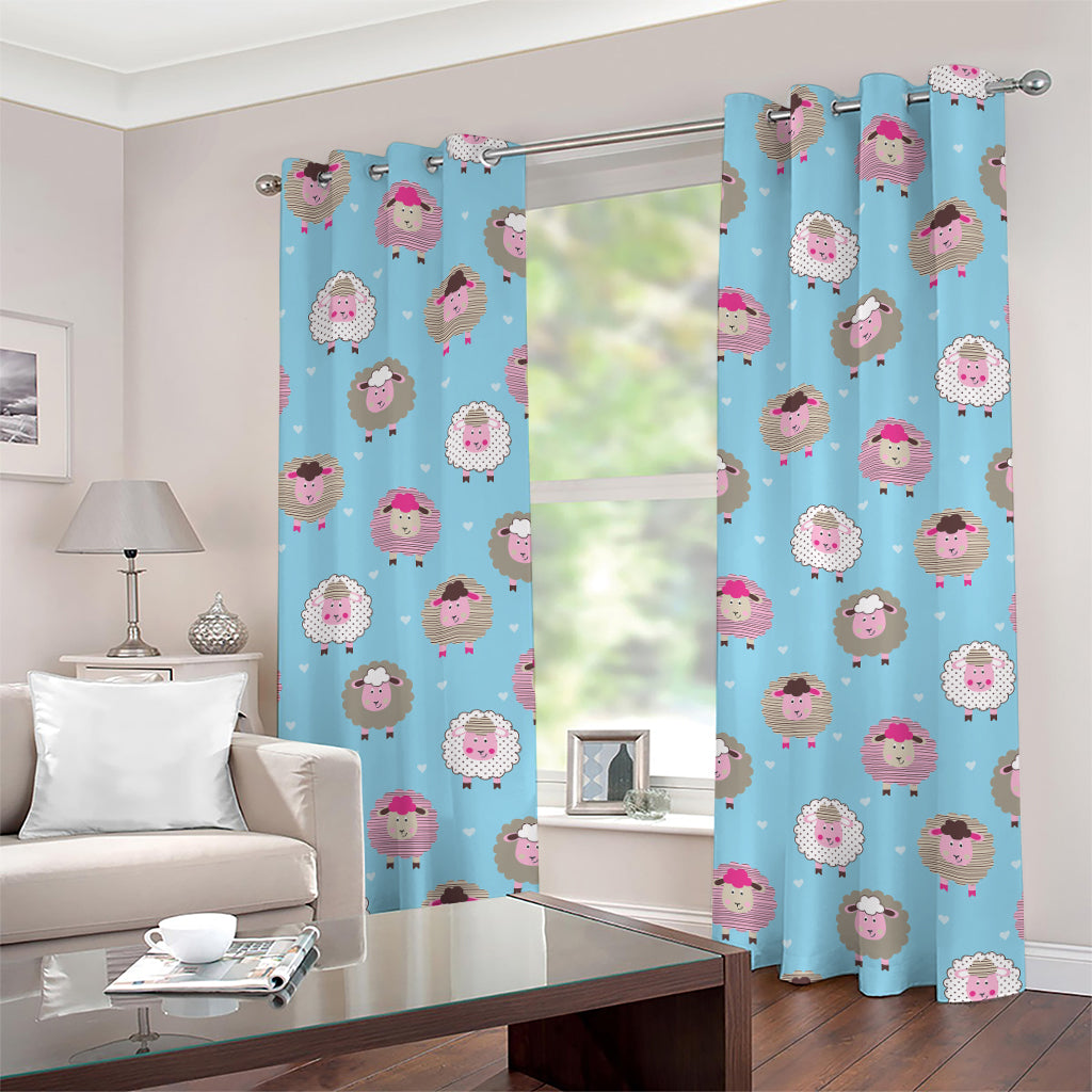 Cartoon Sheep Pattern Print Grommet Curtains