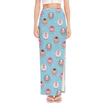 Cartoon Sheep Pattern Print High Slit Maxi Skirt