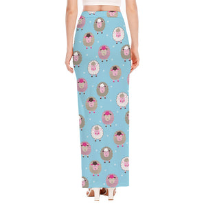 Cartoon Sheep Pattern Print High Slit Maxi Skirt