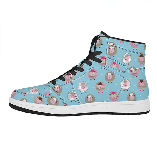 Cartoon Sheep Pattern Print High Top Leather Sneakers