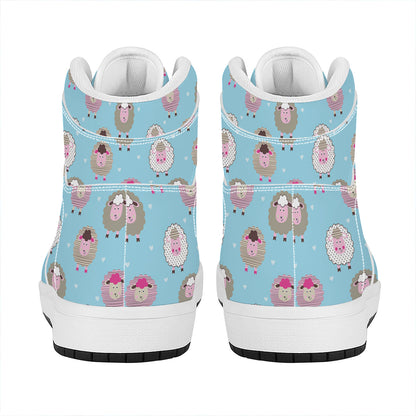 Cartoon Sheep Pattern Print High Top Leather Sneakers
