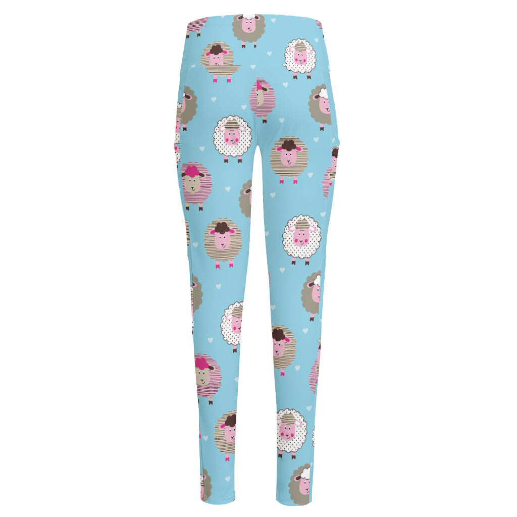 Cartoon Sheep Pattern Print High-Waisted Pocket Leggings