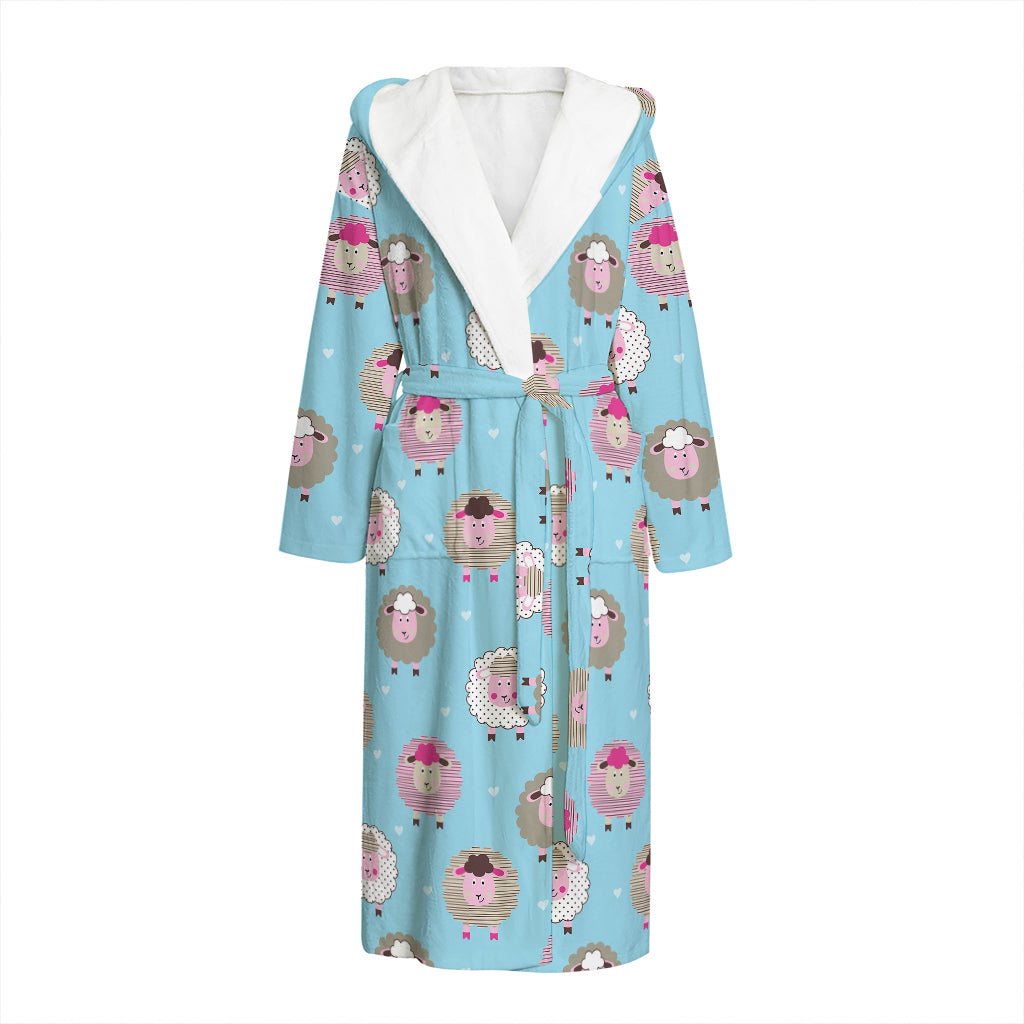 Cartoon Sheep Pattern Print Hooded Bathrobe