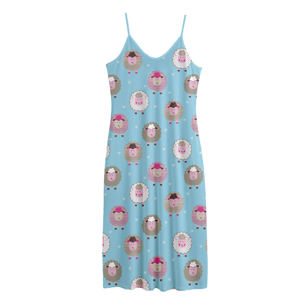 Cartoon Sheep Pattern Print Jersey Midi Cami Dress