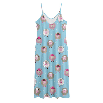 Cartoon Sheep Pattern Print Jersey Midi Cami Dress