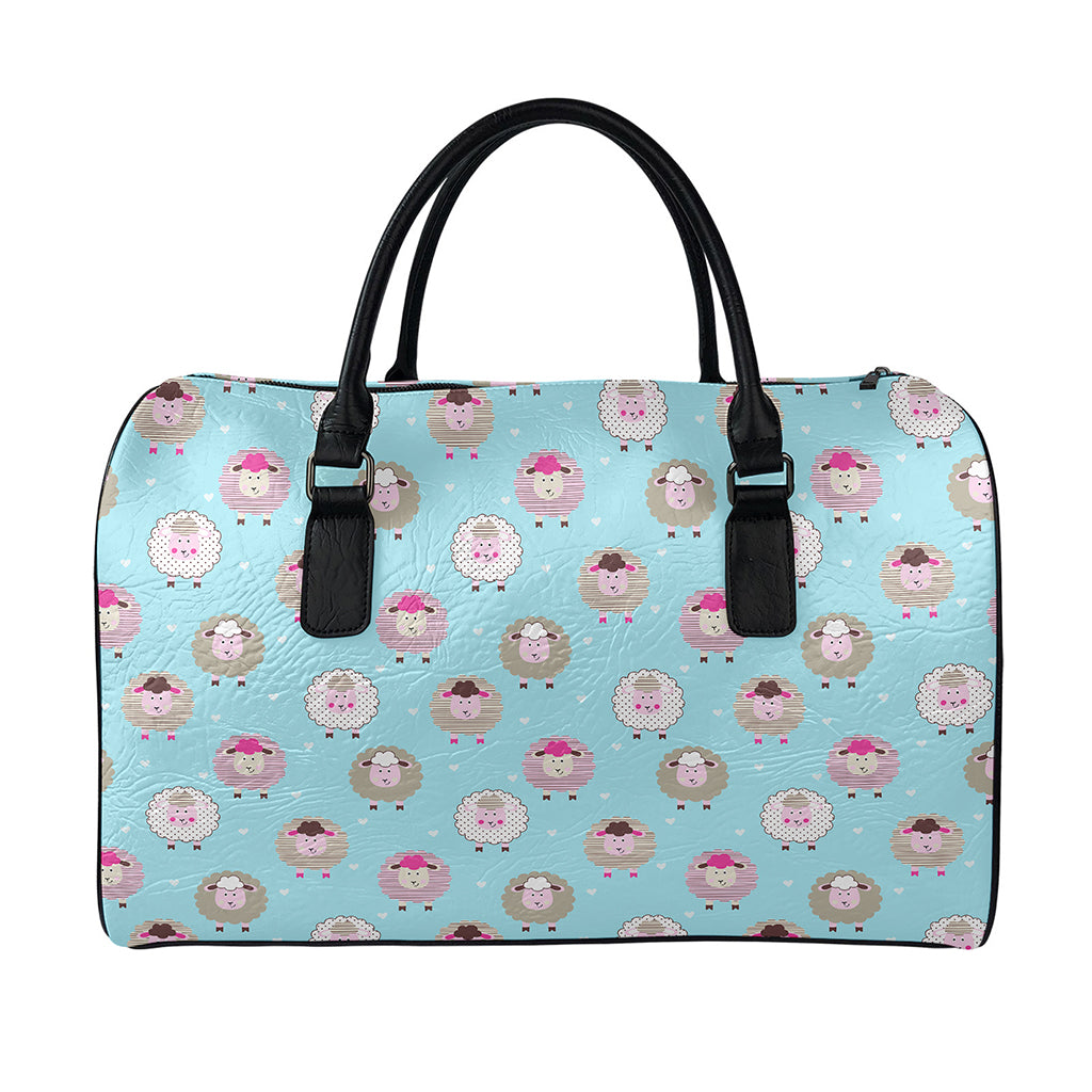 Cartoon Sheep Pattern Print Leather Duffle Bag