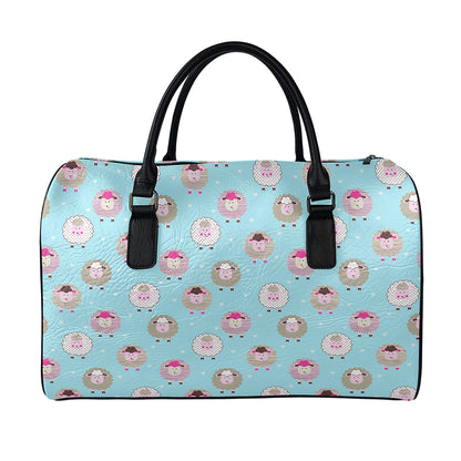 Cartoon Sheep Pattern Print Leather Duffle Bag