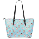 Cartoon Sheep Pattern Print Leather Tote Bag