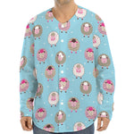 Cartoon Sheep Pattern Print Long Sleeve Baseball Jersey