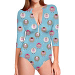 Cartoon Sheep Pattern Print Long Sleeve Swimsuit