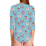 Cartoon Sheep Pattern Print Long Sleeve Swimsuit