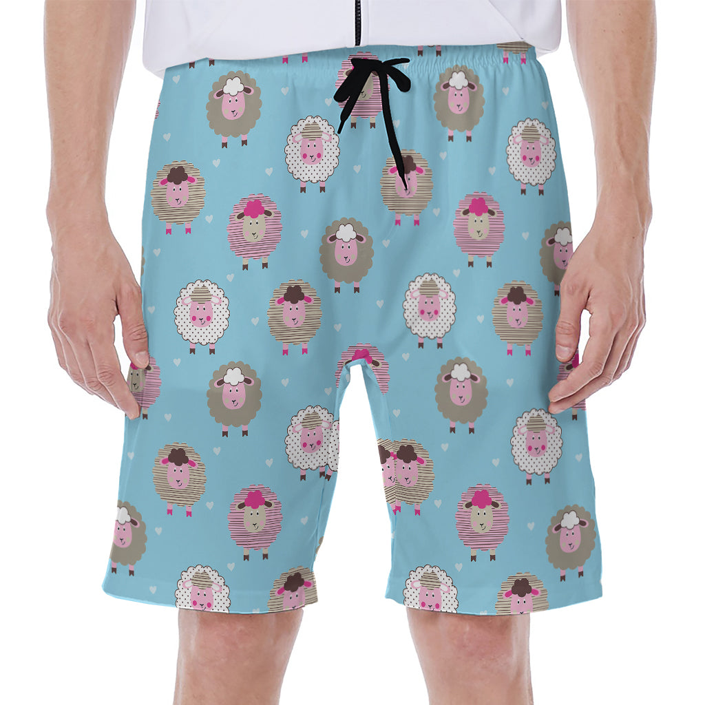 Cartoon Sheep Pattern Print Men's Beach Shorts