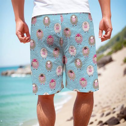 Cartoon Sheep Pattern Print Men's Cargo Shorts