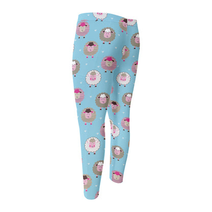 Cartoon Sheep Pattern Print Men's Compression Pants