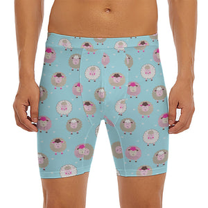 Cartoon Sheep Pattern Print Men's Long Boxer Briefs