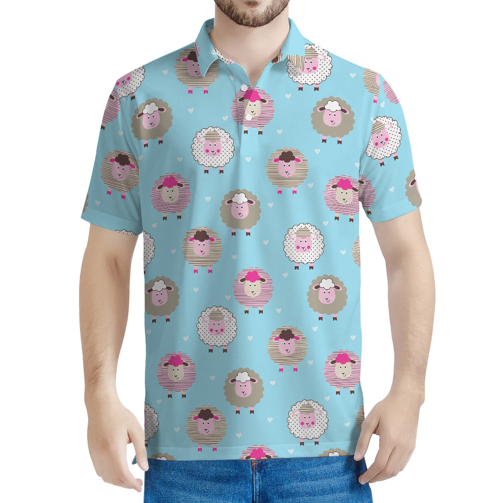 Cartoon Sheep Pattern Print Men's Polo Shirt