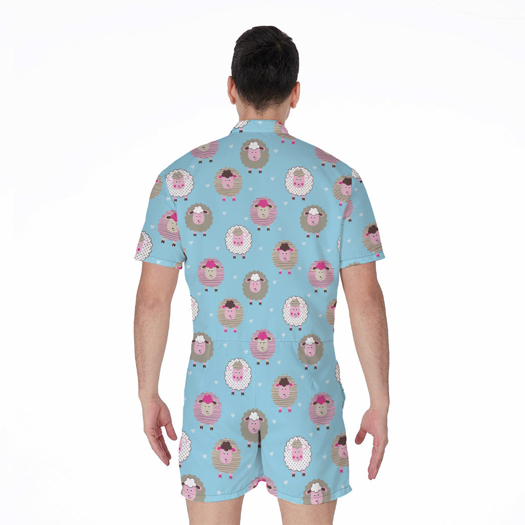 Cartoon Sheep Pattern Print Men's Rompers