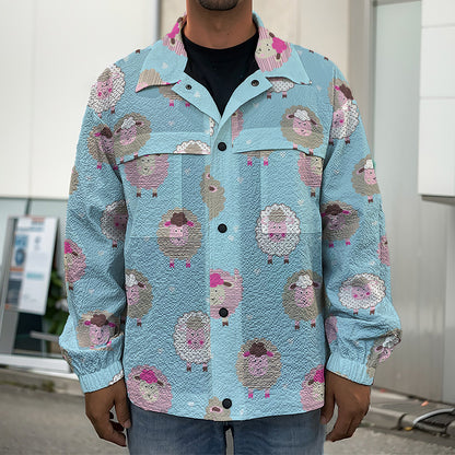 Cartoon Sheep Pattern Print Men's Shirt Jacket