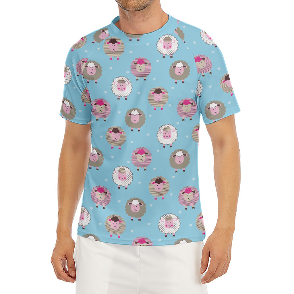 Cartoon Sheep Pattern Print Men's Short Sleeve Rash Guard