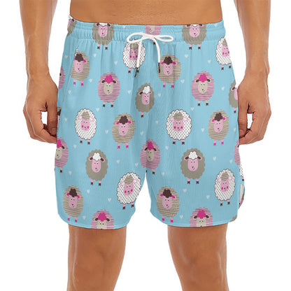 Cartoon Sheep Pattern Print Men's Split Running Shorts