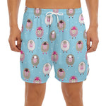 Cartoon Sheep Pattern Print Men's Split Running Shorts