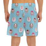 Cartoon Sheep Pattern Print Men's Split Running Shorts