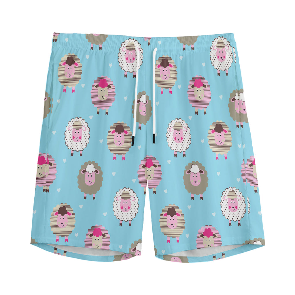 Cartoon Sheep Pattern Print Men's Sports Shorts