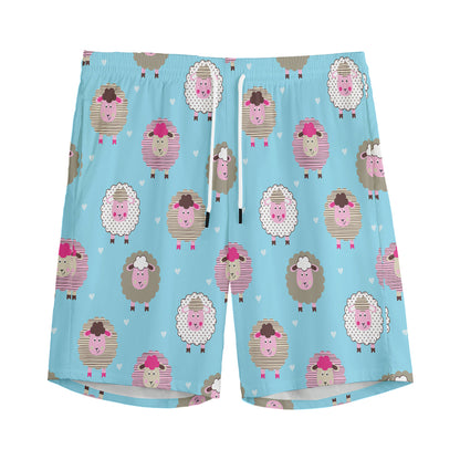 Cartoon Sheep Pattern Print Men's Sports Shorts