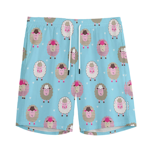 Cartoon Sheep Pattern Print Men's Sports Shorts