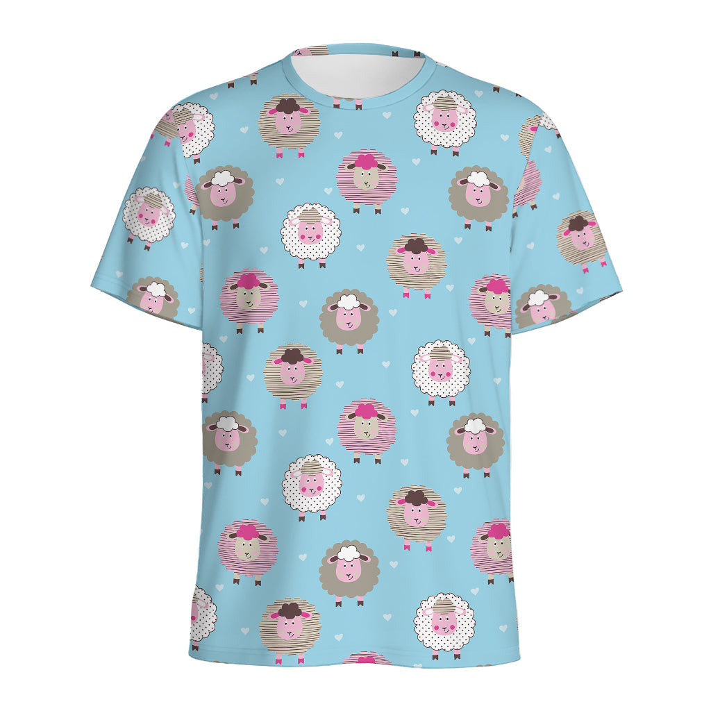 Cartoon Sheep Pattern Print Men's Sports T-Shirt