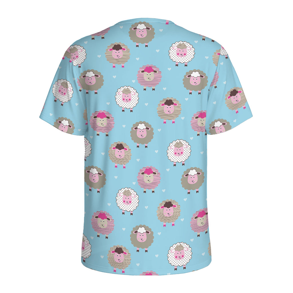 Cartoon Sheep Pattern Print Men's Sports T-Shirt