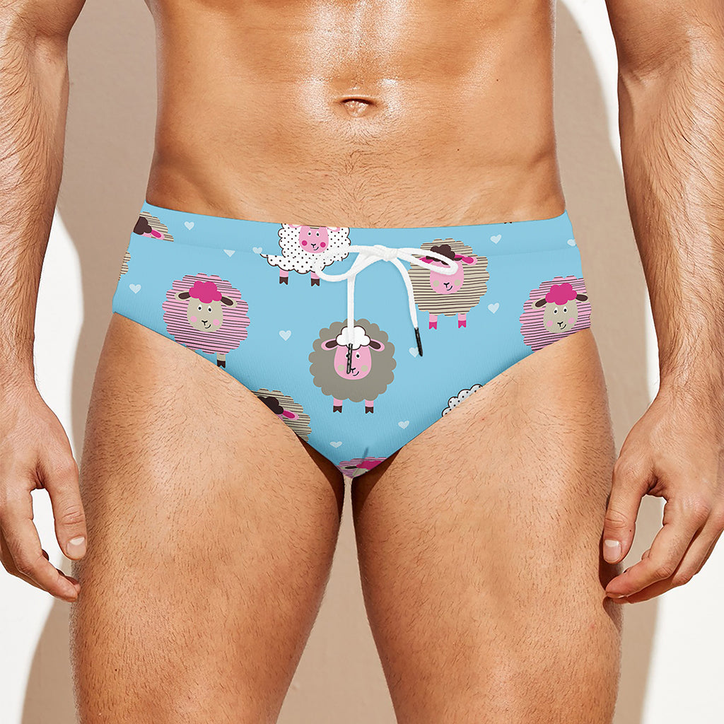 Cartoon Sheep Pattern Print Men's Swim Briefs