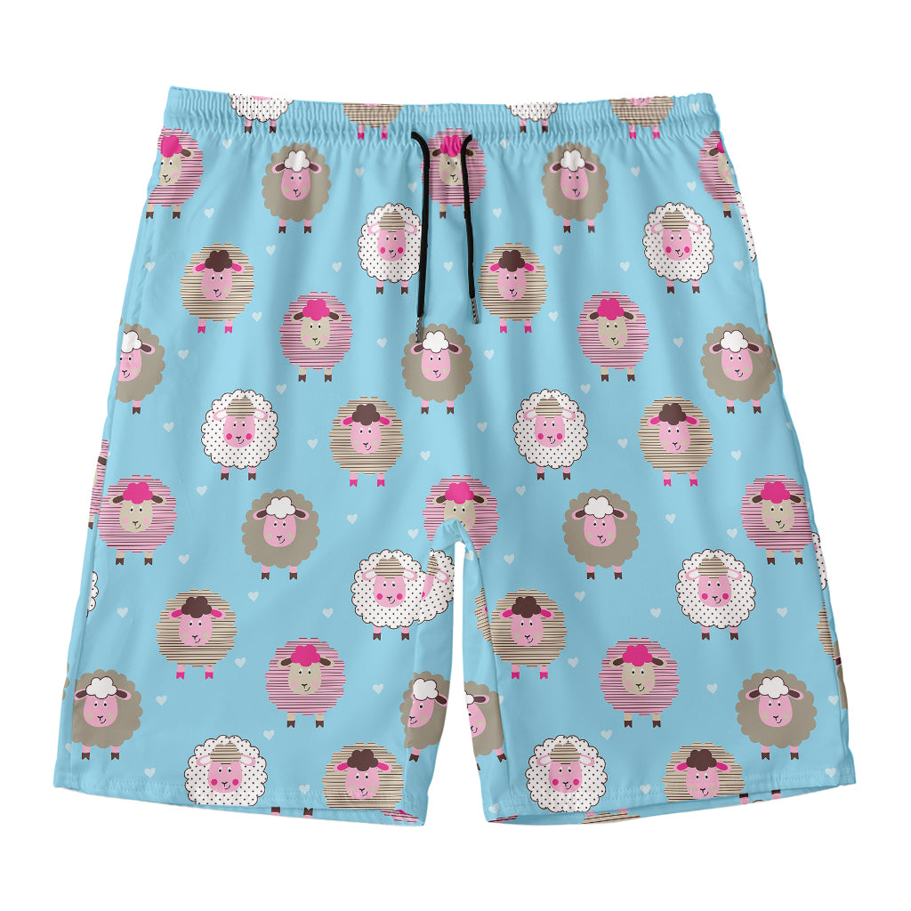 Cartoon Sheep Pattern Print Men's Swim Trunks