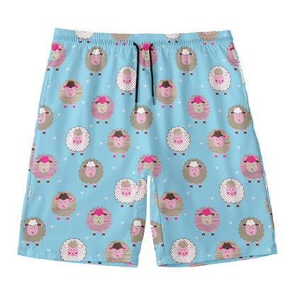 Cartoon Sheep Pattern Print Men's Swim Trunks