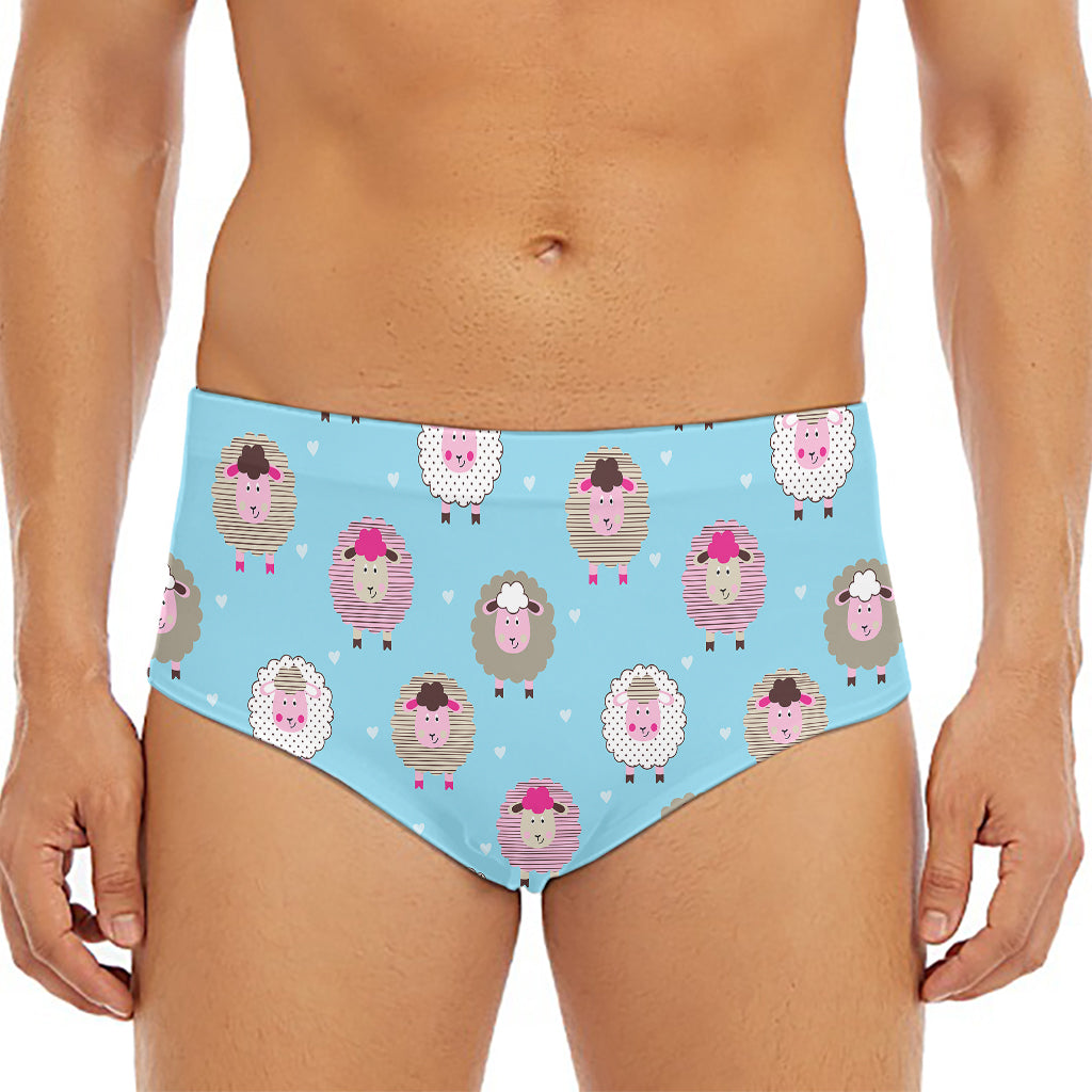 Cartoon Sheep Pattern Print Men's Triangle Swim Briefs