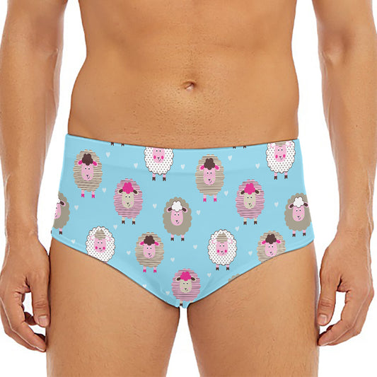 Cartoon Sheep Pattern Print Men's Triangle Swim Briefs