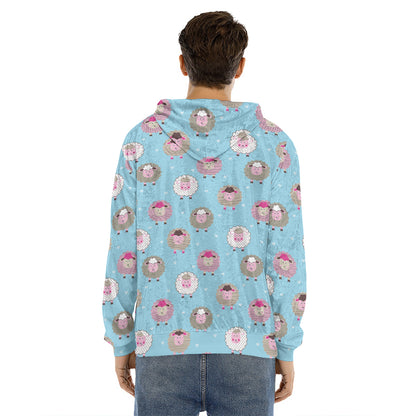Cartoon Sheep Pattern Print Men's Velvet Pullover Hoodie
