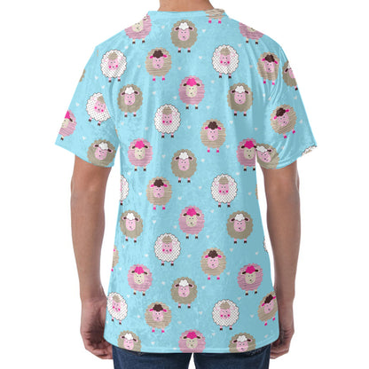 Cartoon Sheep Pattern Print Men's Velvet T-Shirt