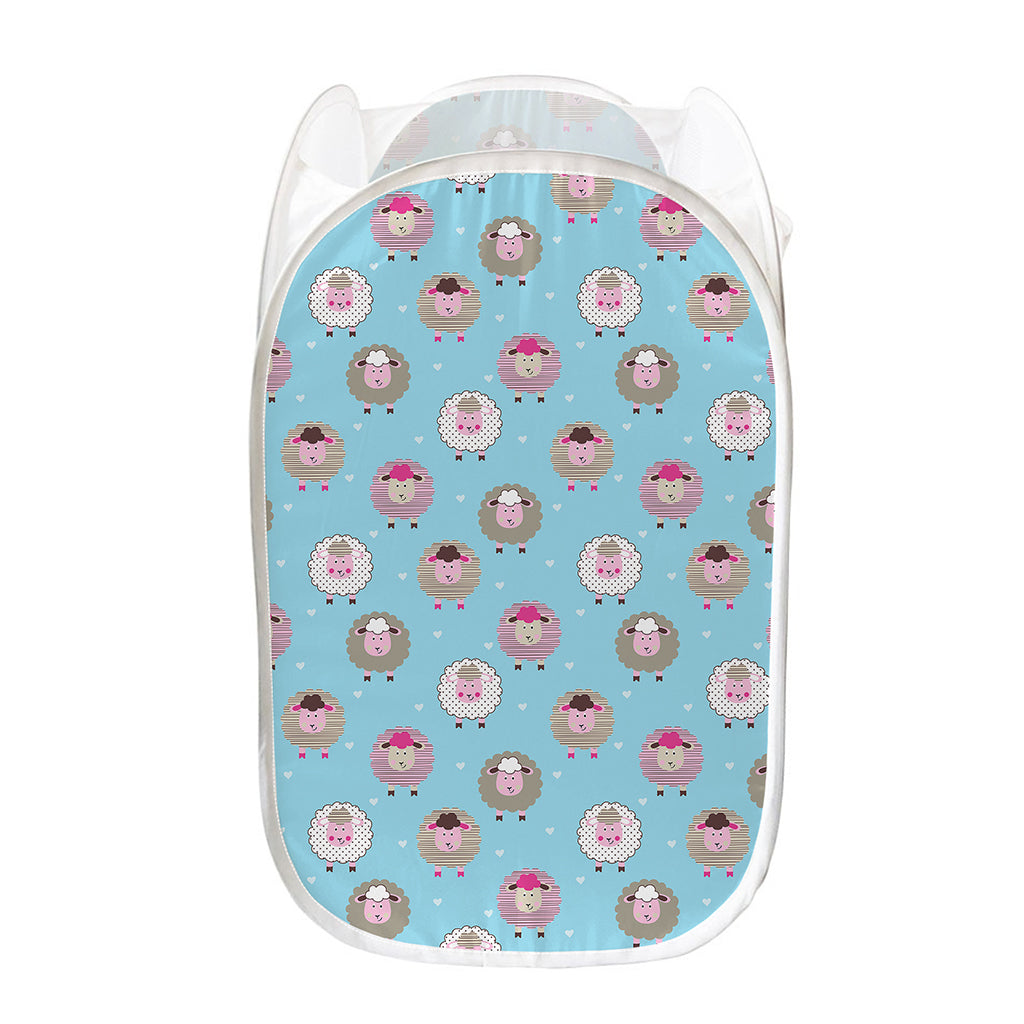Cartoon Sheep Pattern Print Mesh Laundry Hamper