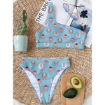 Cartoon Sheep Pattern Print One Shoulder Bikini Top