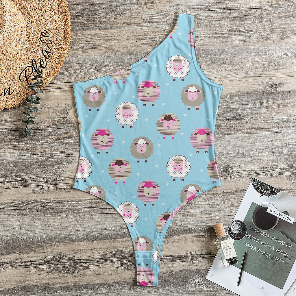 Cartoon Sheep Pattern Print One Shoulder Bodysuit