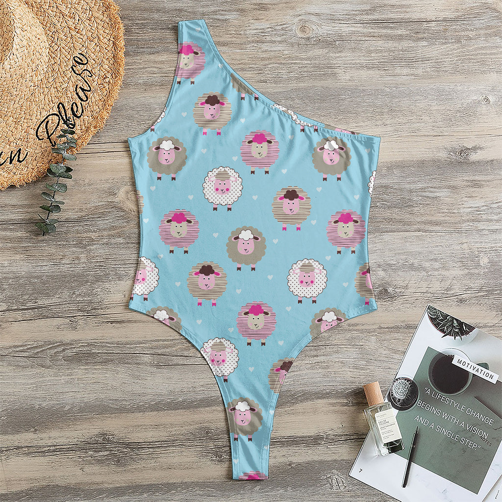 Cartoon Sheep Pattern Print One Shoulder Bodysuit