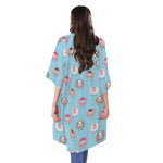 Cartoon Sheep Pattern Print Open Front Beach Cover Up