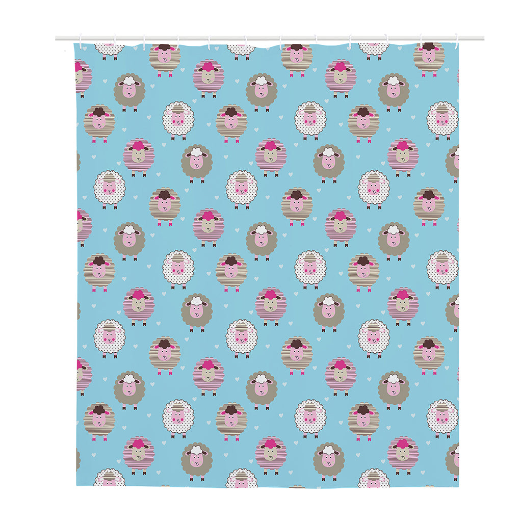 Cartoon Sheep Pattern Print Polyester Shower Curtain