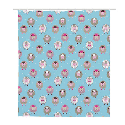 Cartoon Sheep Pattern Print Polyester Shower Curtain