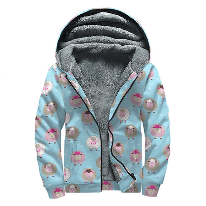 Cartoon Sheep Pattern Print Sherpa Lined Zip Up Hoodie