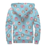 Cartoon Sheep Pattern Print Sherpa Lined Zip Up Hoodie