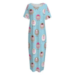 Cartoon Sheep Pattern Print Short Sleeve Long Nightdress