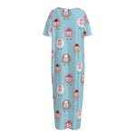 Cartoon Sheep Pattern Print Short Sleeve Long Nightdress