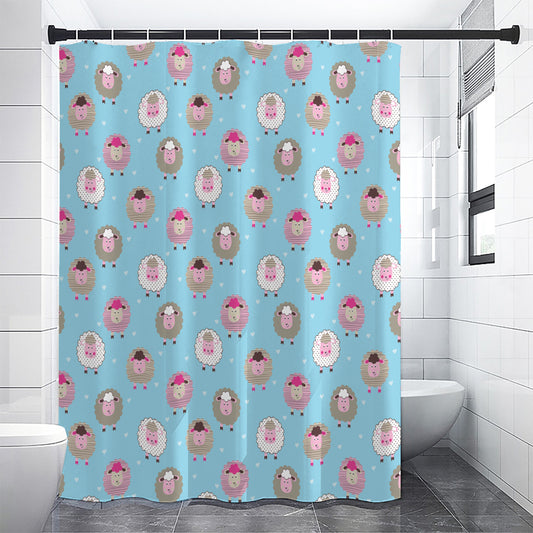 Cartoon Sheep Pattern Print Shower Curtain